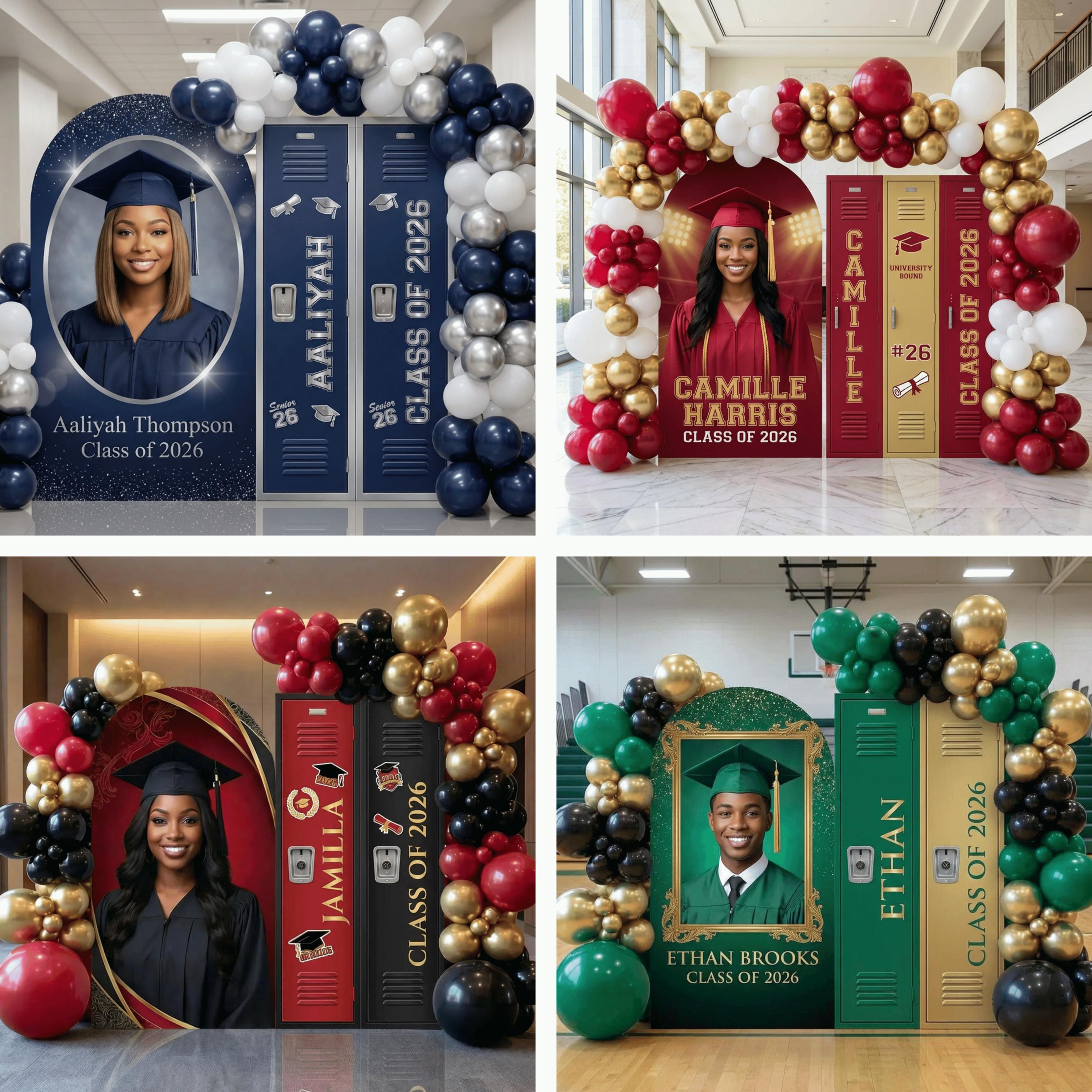 Graduation Backdrop Set, Arched Backdrop, Grad Photo Board, Lockers ...