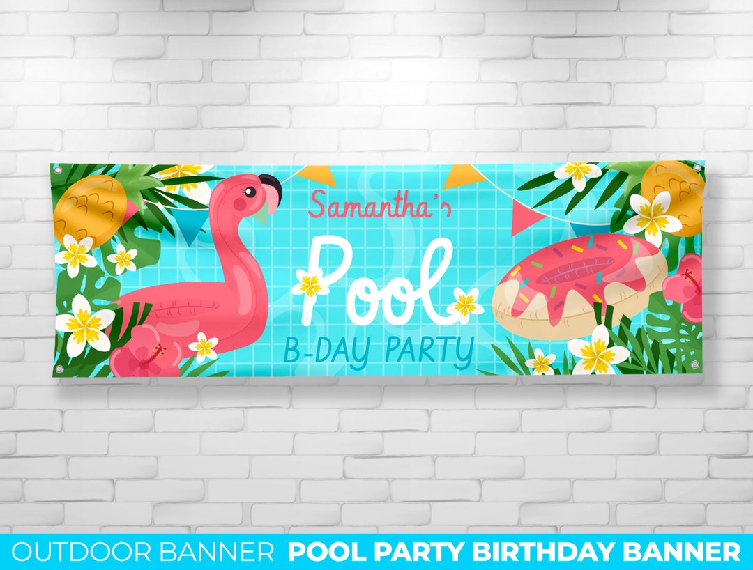 Birthday Pool Party Custom Banner, Vinyl Banner, Birthday Backdrop