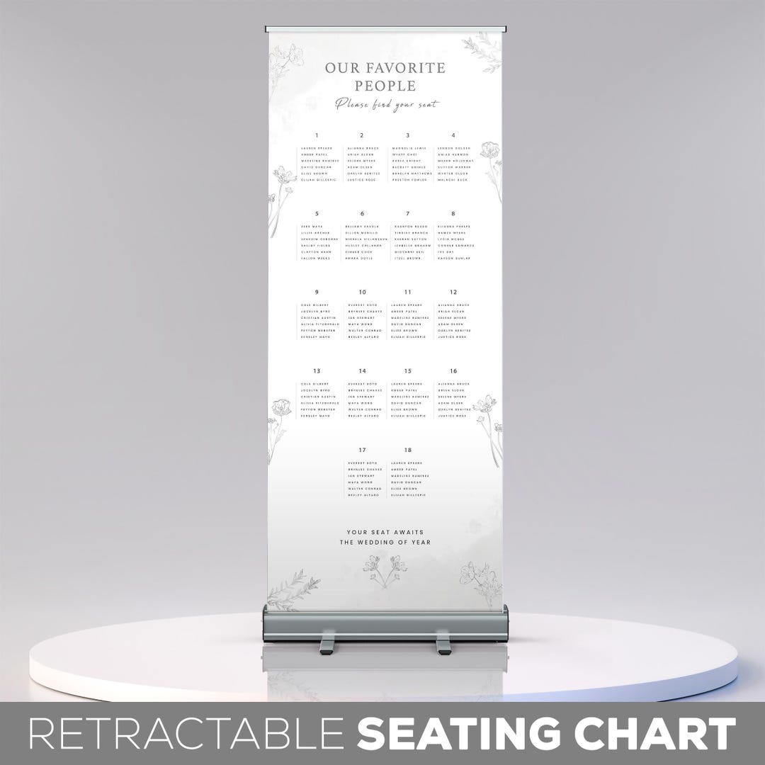 Wedding Seating Chart Retractable Banner, Minimal Wedding Custom Sign ...