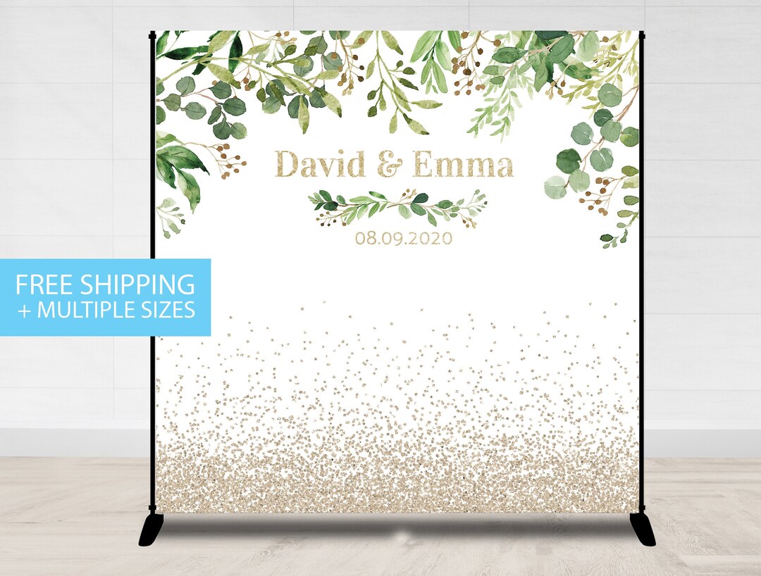 Step and Repeat, Wedding Photo Backdrop, Gold Greenery Botanical Step