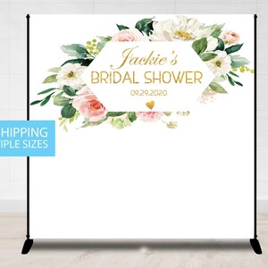 Step and Repeat, Bridal Shower Backdrop, Floral Gold Bridal Shower Step and Repeat, Custom Flower Backdrop, Bridal Shower Photo Booth Banner
