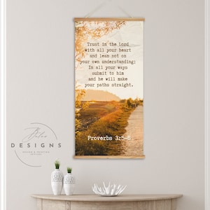 Christian Wall Art, Trust in the Lord, Proverbs 3:5 Scripture Bible Verse Print, Custom Wood Hanger, Magnetic poster hanger Magnetic frame