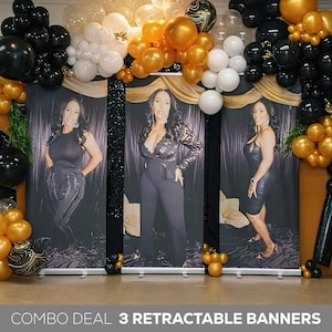 COMBO BANNER SET, 3 Retractable Banners, Custom Banners, Birthday, Wedding, Welcome Sign, 3 Banners, Custom Roll Up Banner Stand, Banner