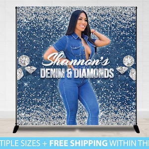 Denim and Diamonds backdrop, Denim and Pearls Photo Step and Repeat, 30 50th 60th 40th Birthday Backdrop, Denim Backdrop, Diamonds backdrop