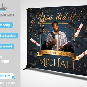 Graduation Backdrop Banner, Graduation Step and Repeat Class of 2023 backdrop, Graduation Party Banner, Grad, Prom Backdrop Banner Gold