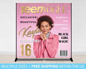 Sweet 16 Backdrop, Custom Magazine Cover Birthday Backdrop, Step Repeat Birthday Banner, Magazine Cover Backdrop Magazine Backdrop Prom Pink