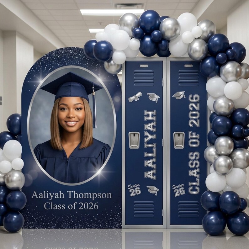 Graduation Backdrop Set, Arched Backdrop, Grad Photo Board, Lockers ...