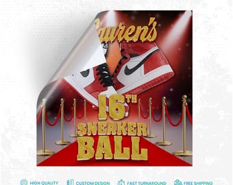 Custom Floor Decal sticker, Removable Sticker, Vinyl Floor Banner, Adhesive Floor Banner Sticker Decal Removable, Birthday Sneaker Ball Red