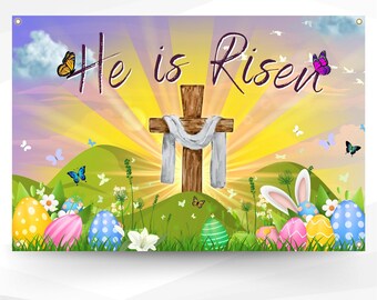 Easter Banner, He is Risen, Outdoor & Indoor Vinyl Banner, Church Easter Banner, Easter Decor, Happy Easter, He is Risen Vinyl Banner