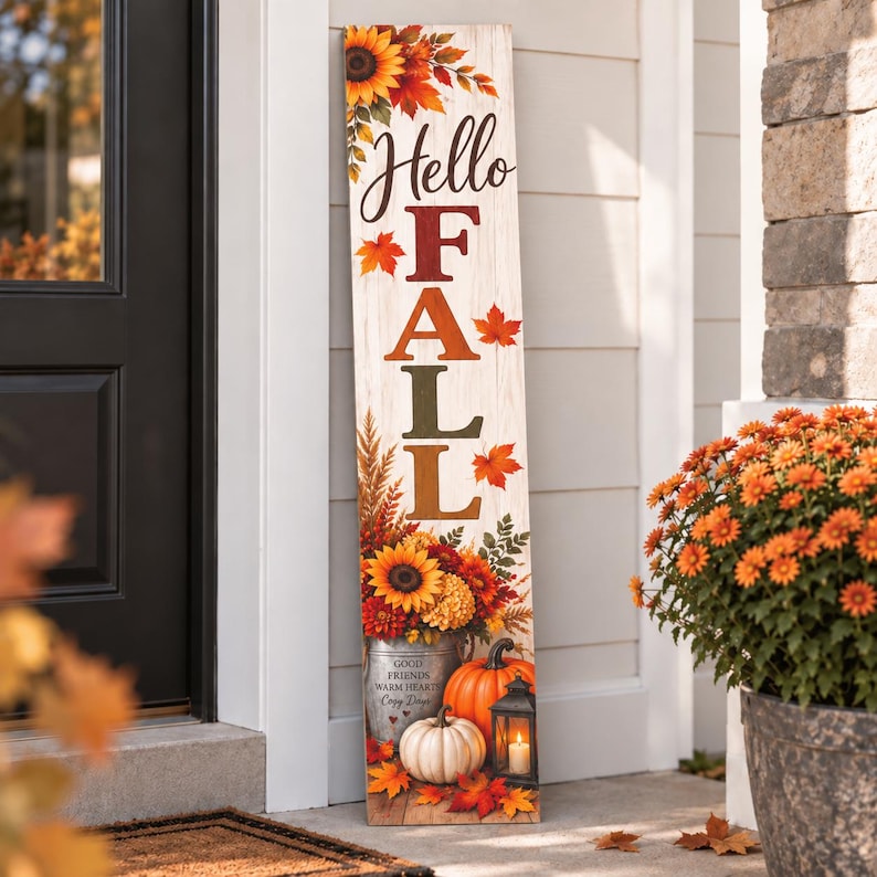 Handmade Fall Signs Fall Porch Sign, Hello Fall, Outdoor Autumn Welcome Sign, Aluminium ...