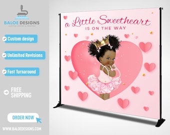 Princess Baby Shower Backdrop, Baby Shower Banner, Princess Baby Shower, African American Princess Vinyl Backdrop Baby Shower Banner, photo
