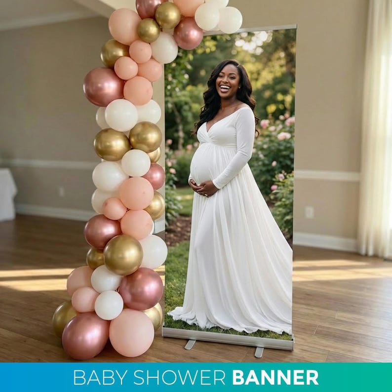 Custom Baby Shower Retractable Banner, Shower Welcome Sign, Maternity Photo Backdrop, Girl Boy Baby Shower Banner Decor, Photo Board image 9