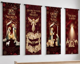 Church Banner Set of 4, Custom Church Banners, Sanctuary Decor, Worship Display, Christmas Winter Decorations, Vinyl or Fabric Banners Bible