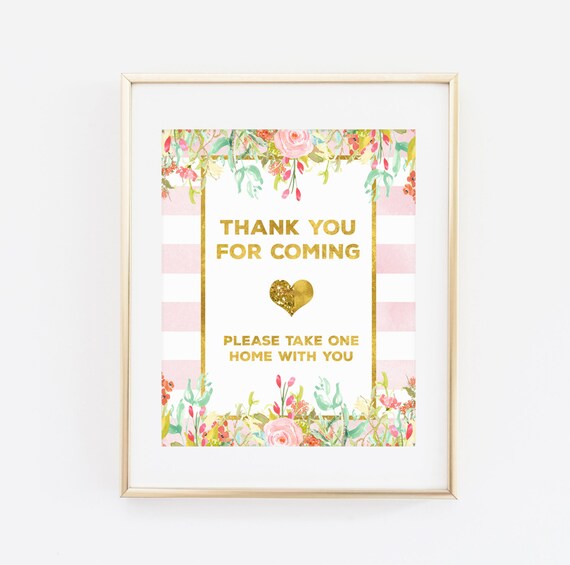 Printable Baby Shower Sign Thank You For Coming Please Take One Pink Party Favor Gold Fl Decorations