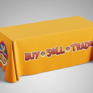 Custom TCG Table Throw, Custom Table Cover, Buy Sell Trade Tablecloth, Card Show Buy Sell Trade Table Throw, Table Throw Trading Card Shows