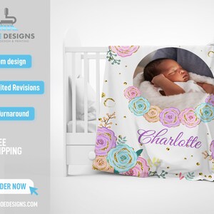 Custom Photo newborn baby Blanket, Velveteen Plush Blanket, Personalized Name Blanket Daughter, Baby Blankets for kids, Gift for Birthday