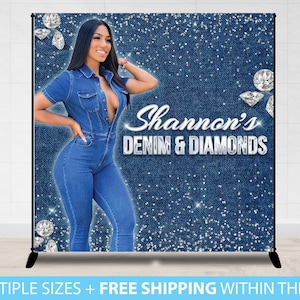 Denim and Diamonds backdrop, Denim and Pearls Photo Step and Repeat, 30 50th 60th 40th Birthday Backdrop, Denim Backdrop, Diamonds backdrop
