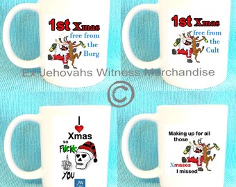 1st xmas free from the borg,  cult,   - Ex-JW, APOSTATE mugs, Ex Jehovahs Witness