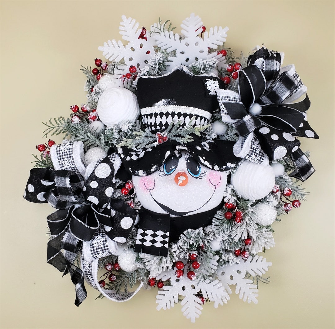 Snowman Wreath, Winter Wreath, Winter Door Decor, Snowman Porch Decor ...