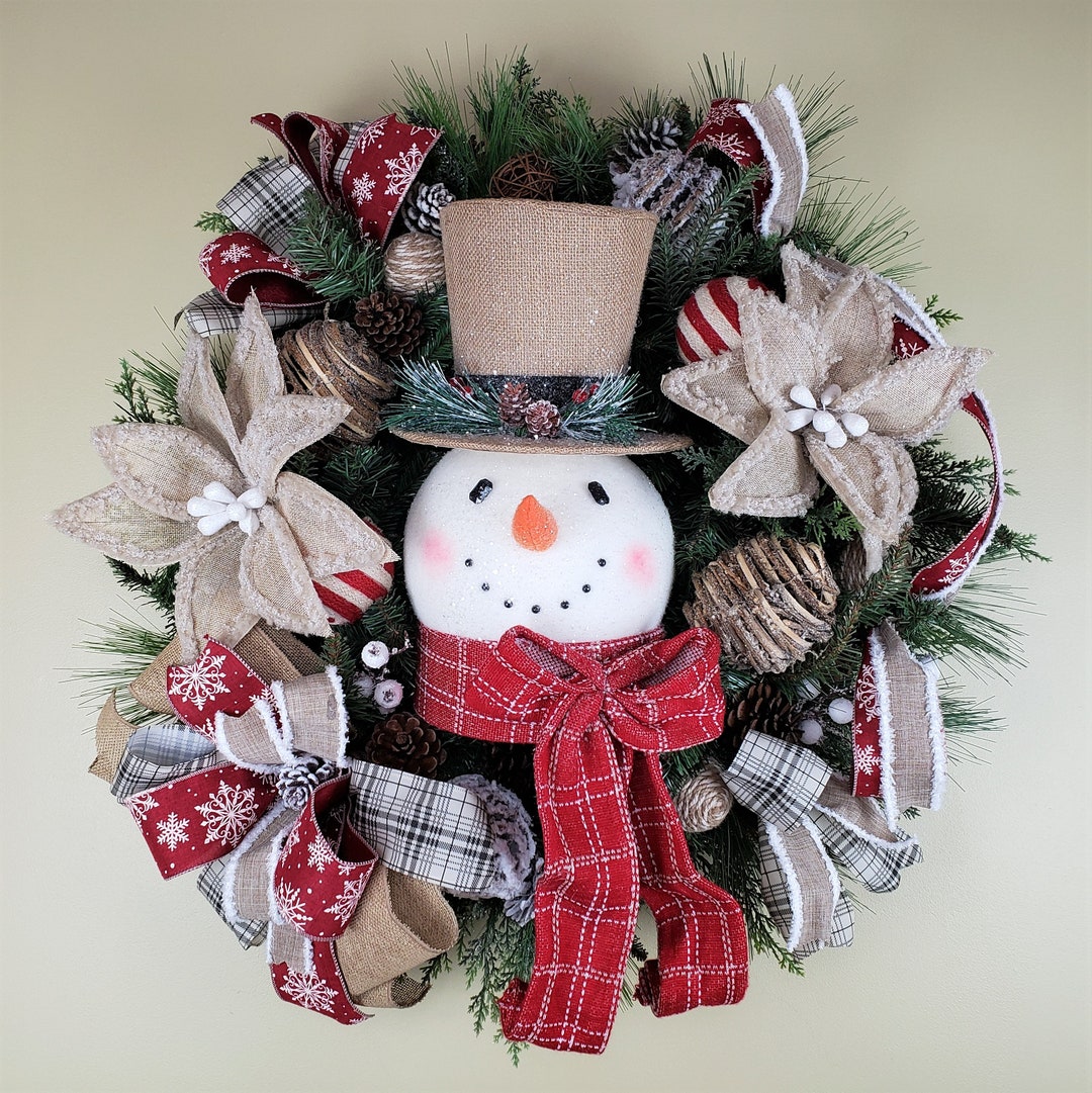 Rustic Snowman Wreath, Winter Wreath, Winter Door Decor, Snowman Decor ...