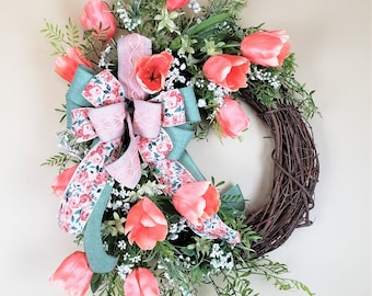 Tulip Wreath, Spring Tulip Grapevine Wreath, Spring Decor, Spring Wreath for the Front Door, Home Decor, Mothers Day Gift, Housewarming Gift