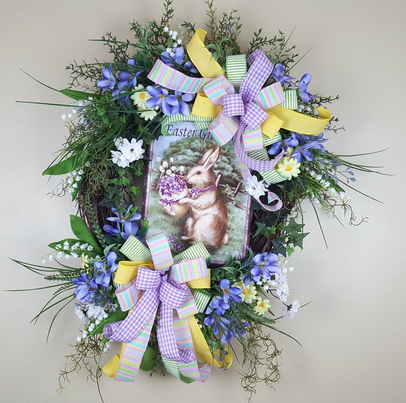 Easter Wreath Front Door Bunny Sign Spring Image 0