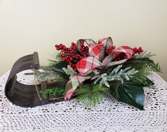 Christmas Arrangement, Toboggan Christmas Centerpiece, Table Arrangment for Christmas, Holiday Decor, Winter Floral Design