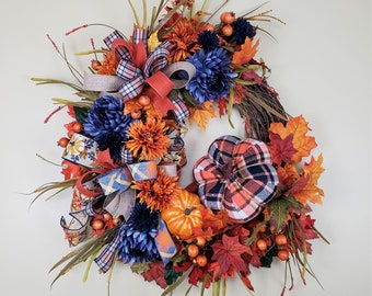 Fall Pumpkin Wreath, Fall Door Wreath, Wreath for Autumn, Fall Door Decor, Fall Porch Decoration, Harvest Decor