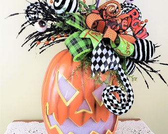 Halloween Arrangement, Jack o Lantern Arrangement, Pumpkin Centerpiece, Halloween Decor, Halloween Gift