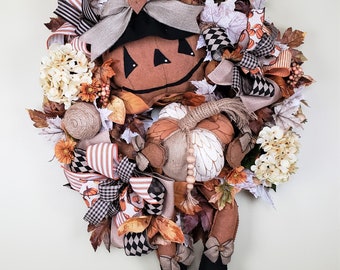 Rustic Pumpkin Wreath, Primitive Pumpkin Jack o Lantern Wreath, Fall Wreath,  Rustic Halloween Decor, Fall Door Decor