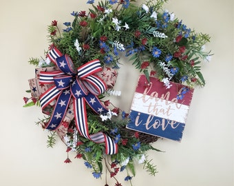 Patriotic Wreath. Memorial Day Wreath, Indepence Day Decor, Summer Front Door Wreath, 4th of July Wreath, Patriotic Floral Wreath