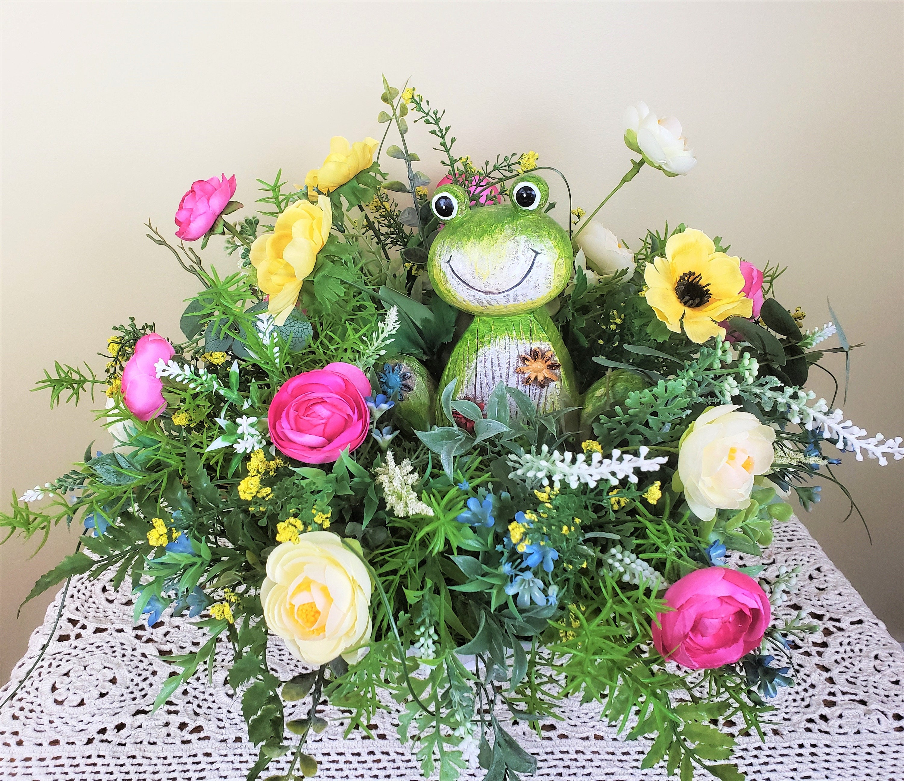 Spring and Summer Flower Arrangement Frog Centerpiece Frog Etsy