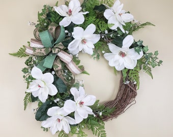 Magnolia Wreath, Everyday Magnolia Door Wreath, Magnolia Home Decor, Farmhouse Magnolia Wreath, Housewarming Gift, Southern Hospitality