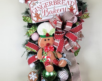 Gingerbread Man Swag,  Double Door GIngerbread Swag, Double Door Wreath, Christmas Swag, Winter Swag