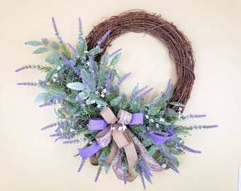Lavender Wreath, Spring and Summer Lavender Grapevine Wreath, Summer Door Decor, Everyday Lavender Wreath, Home Decor, Mothers Day Gift