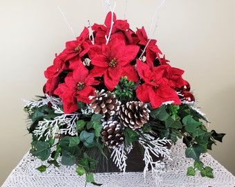 Poinsettia Arrangement, Christmas Arrangement, Christmas Centerpiece, Holiday Arrangement, Holiday Arrangement with Poinsettias