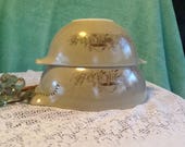Two Vintage Pyrex Cinderella Stacking Bowls. Mushroom Print