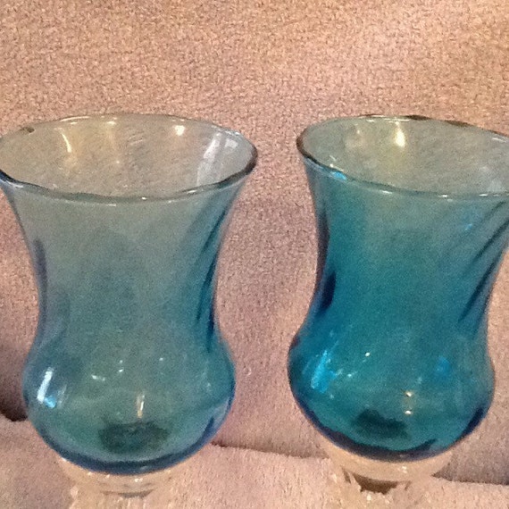 Pair Of 2 Blue Glass Candle Votive Cups Home Interiors Vintage Votive Candle Holders
