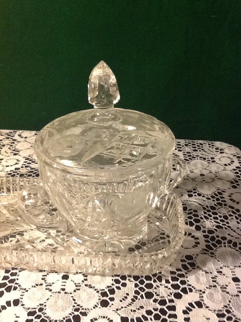 Vintage 4 Piece Lead Crystal Sugar And Creamer Condiment Etsy