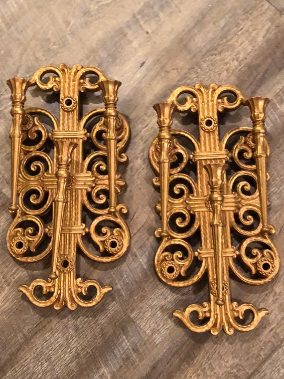 Vintage Dart Homco Syroco Triple Candle Sconce Hollywood Regency Ornate Wall Candle Holders Triple Arm Baroque Number 4193 Homco