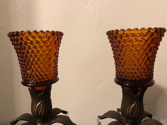 Home Interior Diamondlite Amber Glass Votive Candle Holders Set Of 2 Amber Glass Candleholders