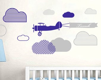 Aufkleber Wand Flugzeug Cloud Baby name