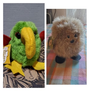 Doby Nest Egg Bank Set of 2- 1981 Parrot and Furry Friend- Rare Vintage Novelty Banks!