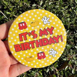 Mickey Mouse Birthday Button, Birthday Button Mickey Mouse Themed, Disney Mickey Mouse, Birthday Button, Celebration Button, Birthday Pins