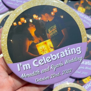 Disney Inspired Celebration Buttons, Custom Gold Disney Wedding Buttons, I'm Celebrating Wedding Buttons, Disney Wedding, Wedding Buttons
