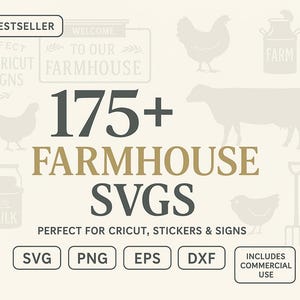 175+ boerderij SVG-bundel | Citaten over boerderijbord | Paard land decor PNG DXF Eps | Haan varken tractor clipart
