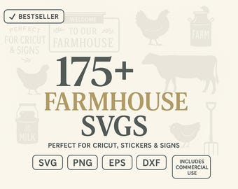 175+ boerderij SVG-bundel | Citaten over boerderijbord | Paard land decor PNG DXF Eps | Haan varken tractor clipart