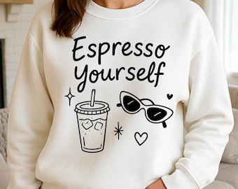Espresso Yourself SVG PNG, Summer Iced Coffee Clipart, Funny Coffee Quote SVG, Cute Summer Sunglasses Graphic, Cricut Silhouette Cut File