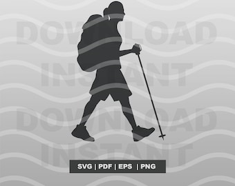 Hike Girl SVG File - Forest Hiking Silhouette Clip Art - Camping Clipart - Png, Pdf, Eps - Cricut for Commercial Use