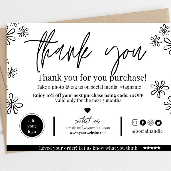 Editable Canva Thank You Card Template | Etsy Thank You Cards | Customer Printable Thank you card Templates